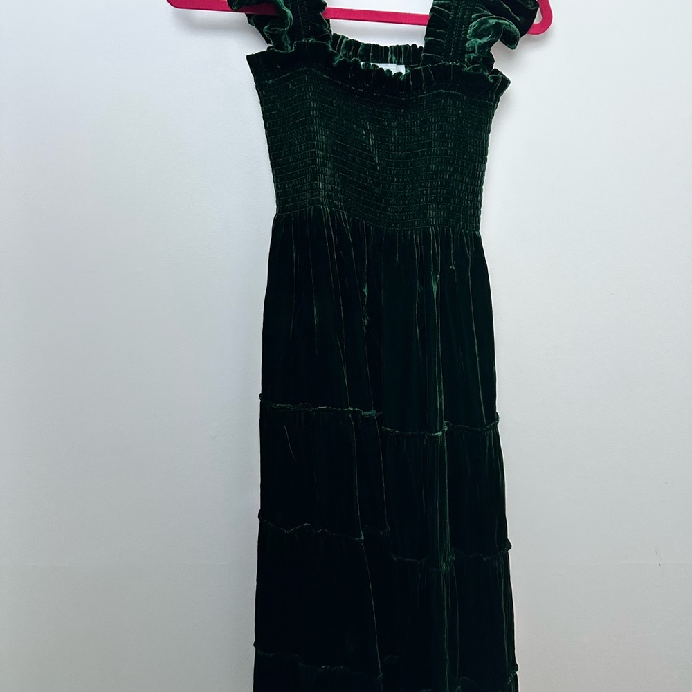 Hill House Deep Green Velvet Nap Dress